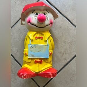 Play Pal Plastic 70s Save for a Rainy-Day Coin Bank Clown Vibrant Yellow Red
